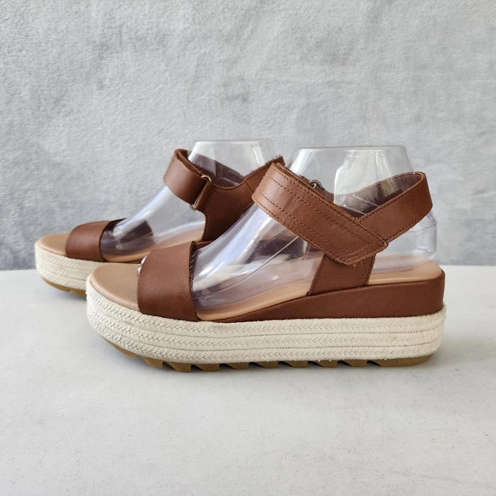 Sorel Sandals Womens Size 9 Brown Leather Flatform Lug Sole Cameron Adjustable - Picture 4 of 12